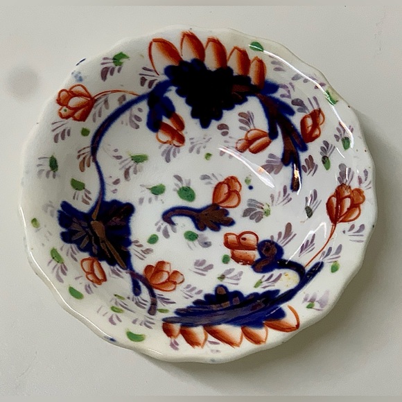 19th Century Vtg Gaudy Welsh Grape Pattern Miniature Hand Painted Scalloped Bowl - Picture 11 of 11